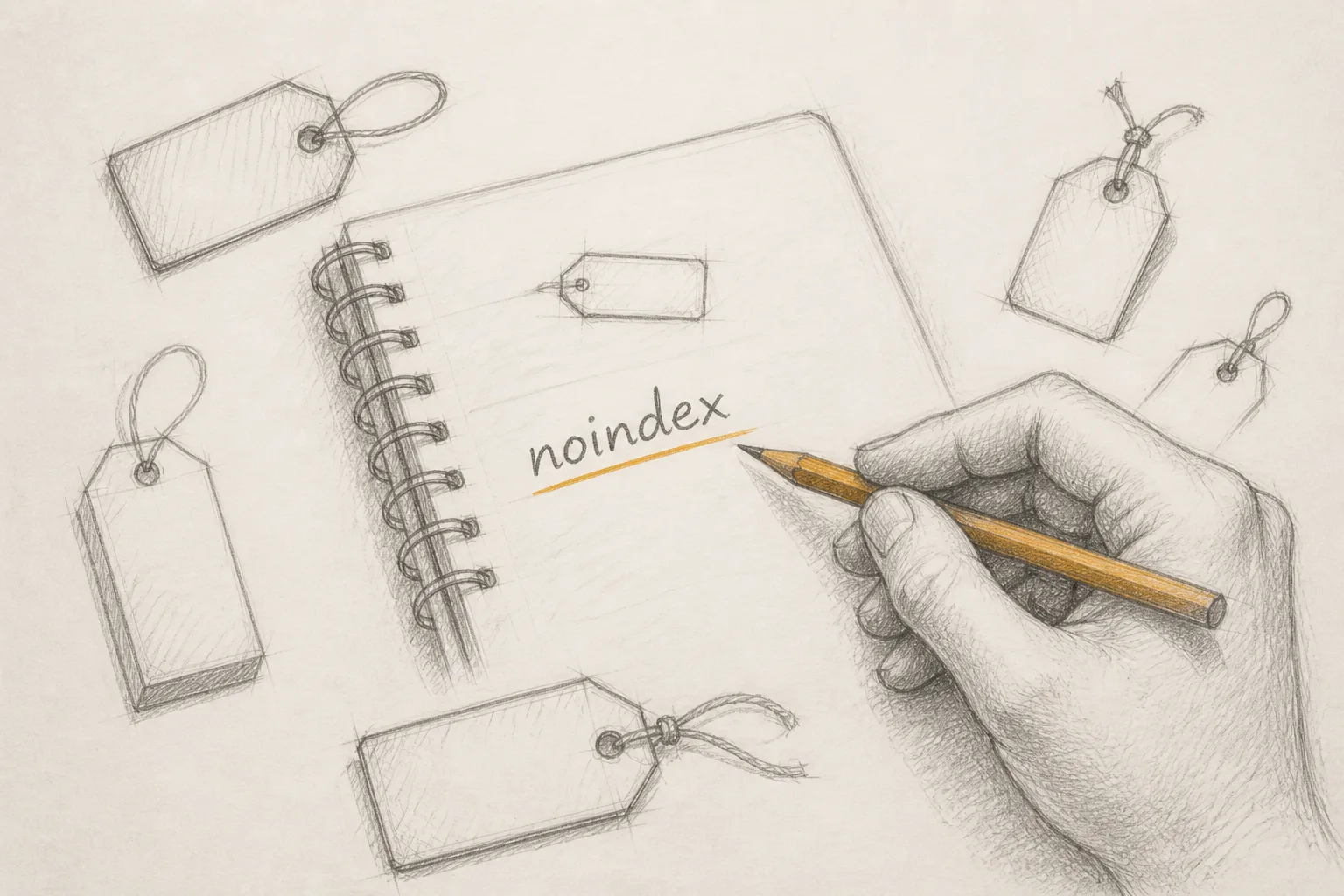A hand pointing at a handwritten "noindex" note