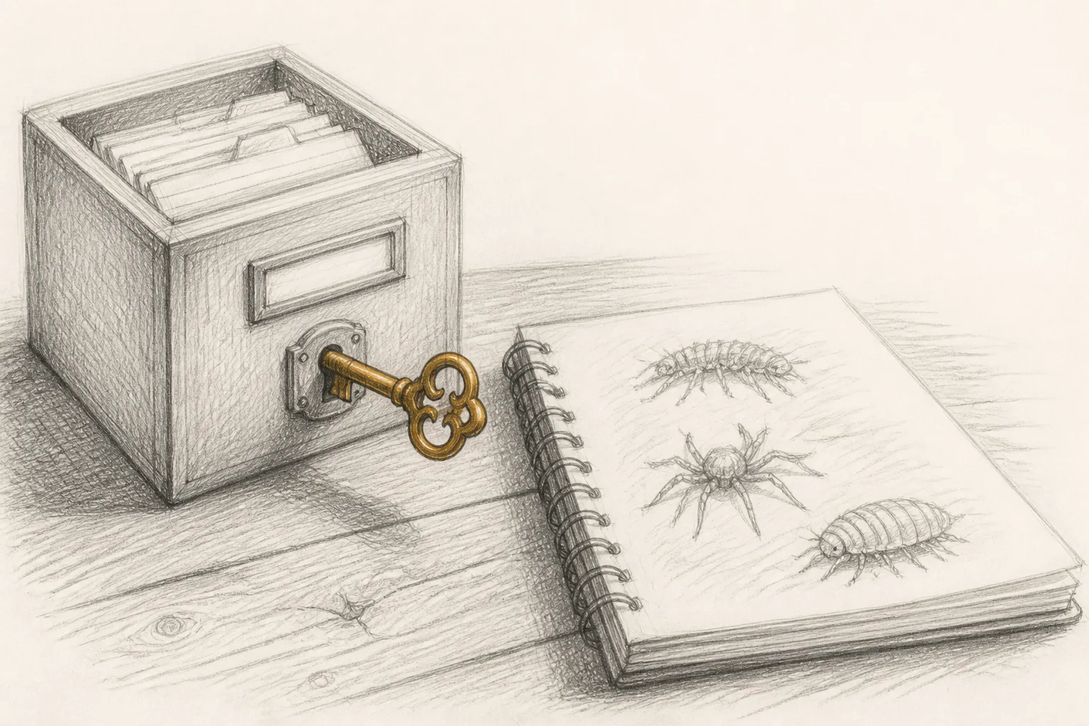 A sketch of a key turning in a lock, symbolizing Google indexing a page.