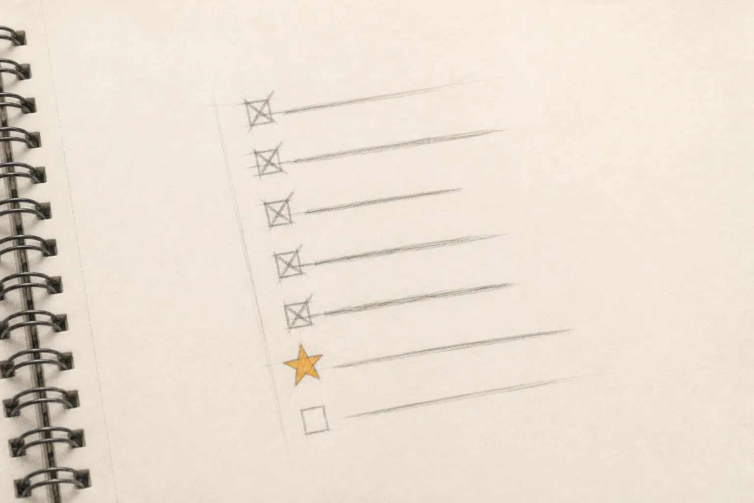 Handwritten to-do list with a starred item about answering weekly support questions, drawn in loose pencil on warm white paper.
