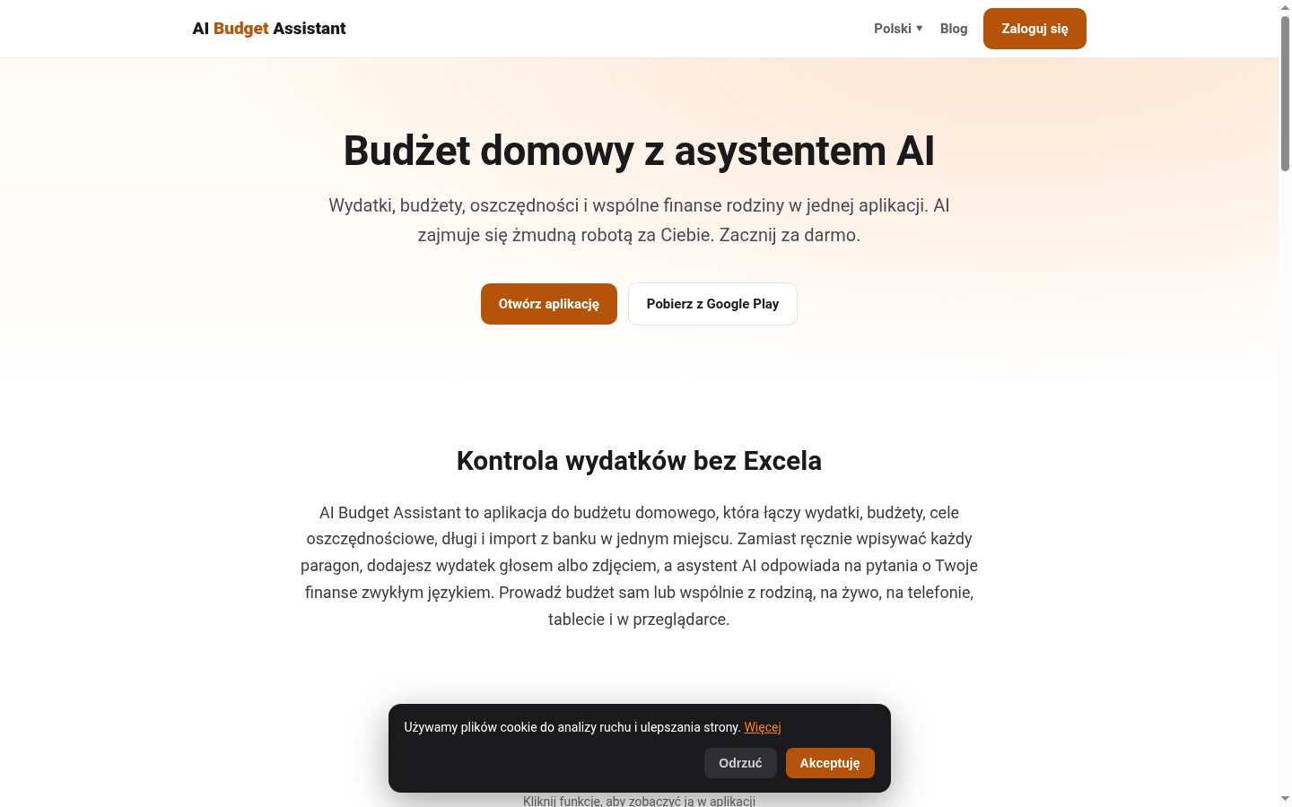 AI Budget Assistant: Above the fold