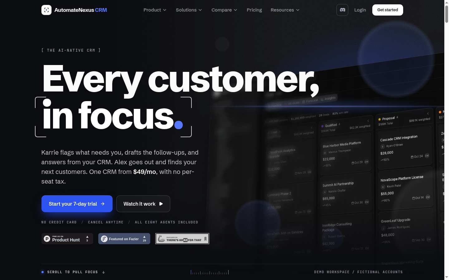 AutomateNexus CRM: Above the fold