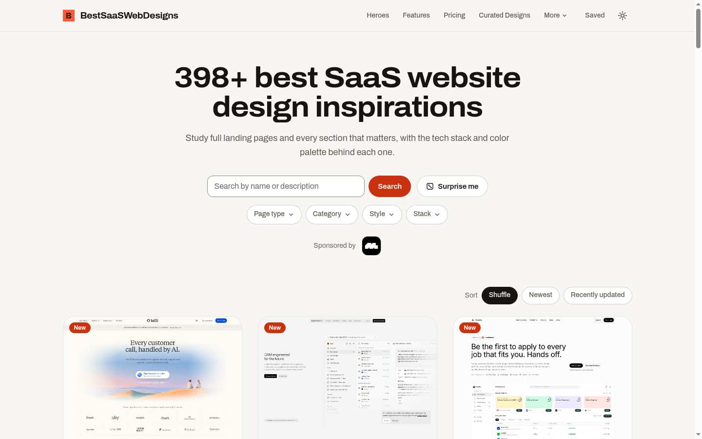 BestSaaSWebsitesDesign: Above the fold