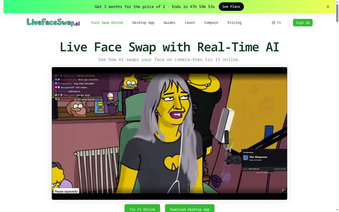 LiveFaceSwap AI: Above the fold