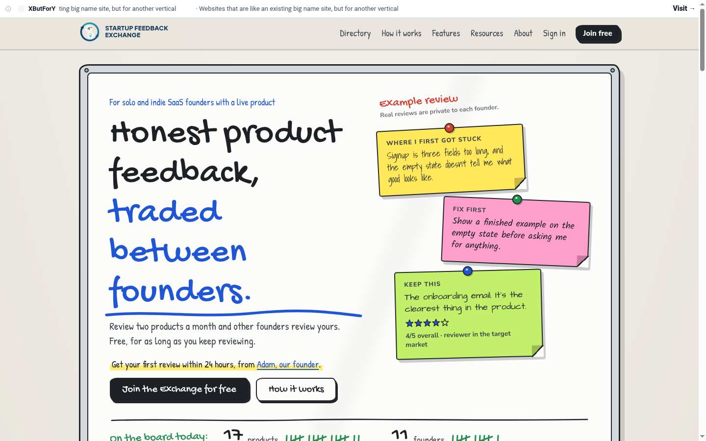 Startup Feedback Exchange: Above the fold